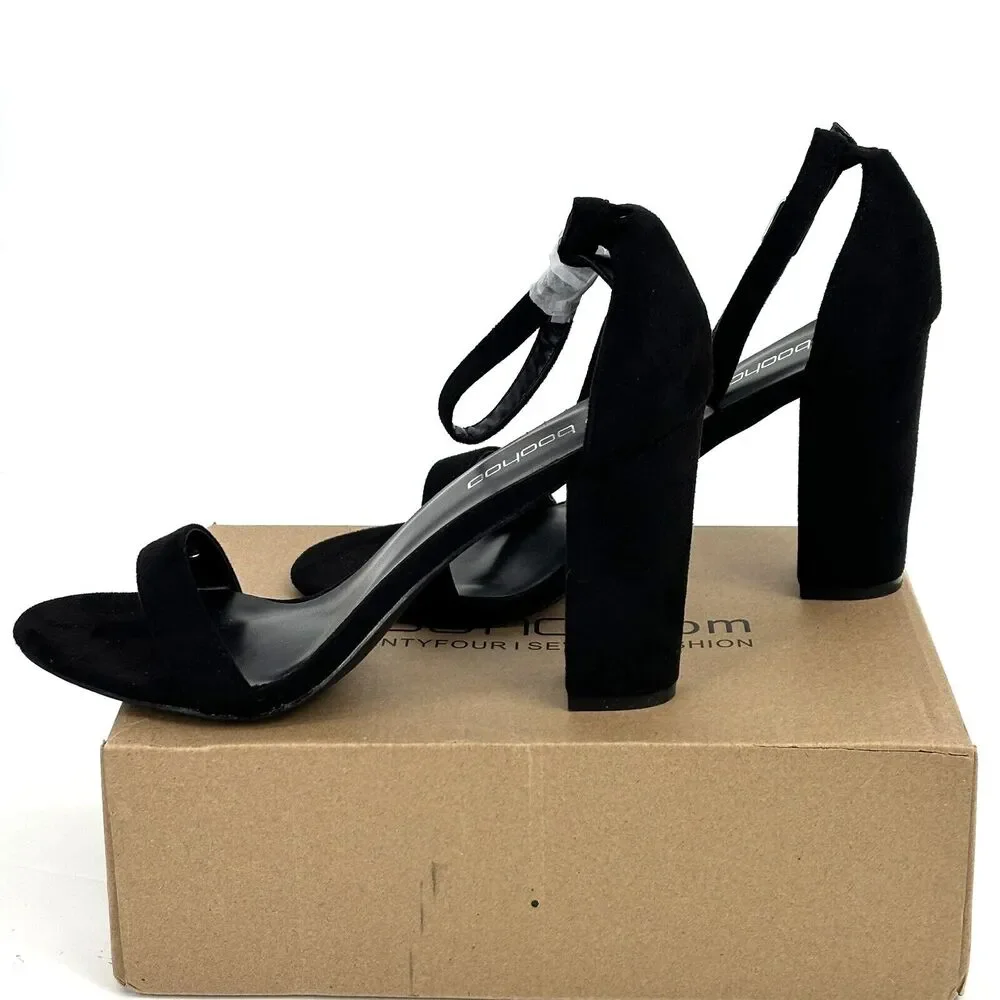 Boohoo Basic Barely There Heels Ankle Strap Black Size US 8 New In Box